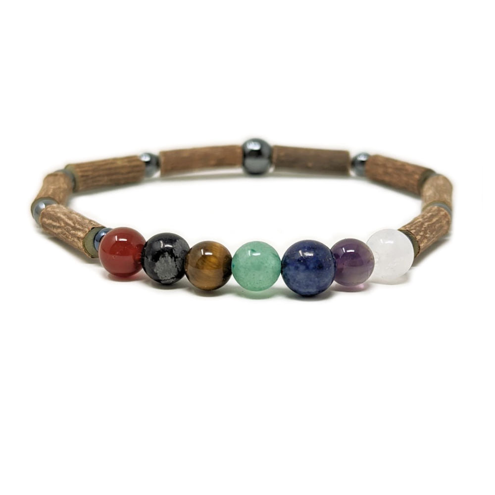 S31 | Hazel Wood, Chakra Stones & Hematite Single Bracelet