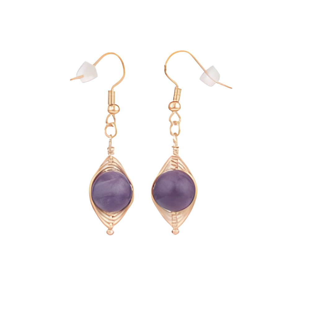 R14 | Boucles d'oreilles pendantes argentées et dorées avec pierres naturelles