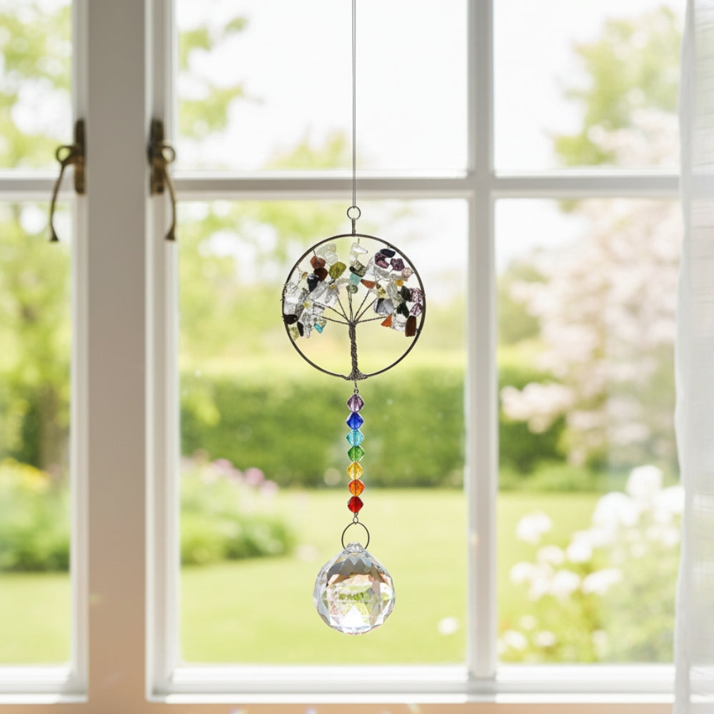 AS09 | Silver & Crystal Glass Chakras Tree Of Life Suncatcher