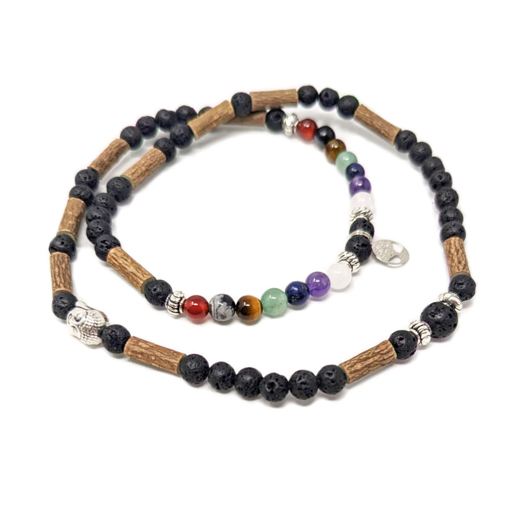 W88 | Hazel Wood & 7 Chakra Stones Diffuser 2 In 1 Wrap Mala Necklace