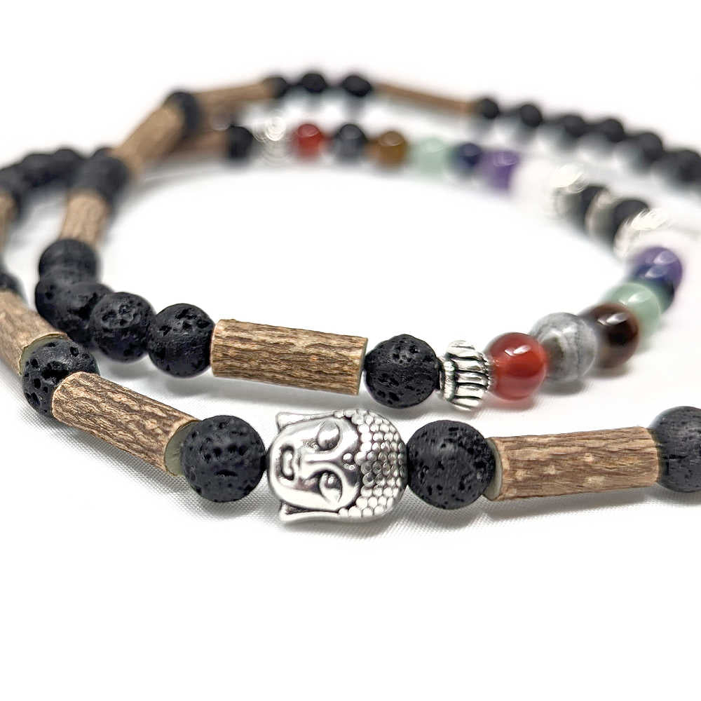 W88 | Hazel Wood & 7 Chakra Stones Diffuser 2 In 1 Wrap Mala Necklace