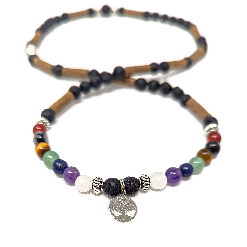 W88 | Hazel Wood & 7 Chakra Stones Diffuser 2 In 1 Wrap Mala Necklace