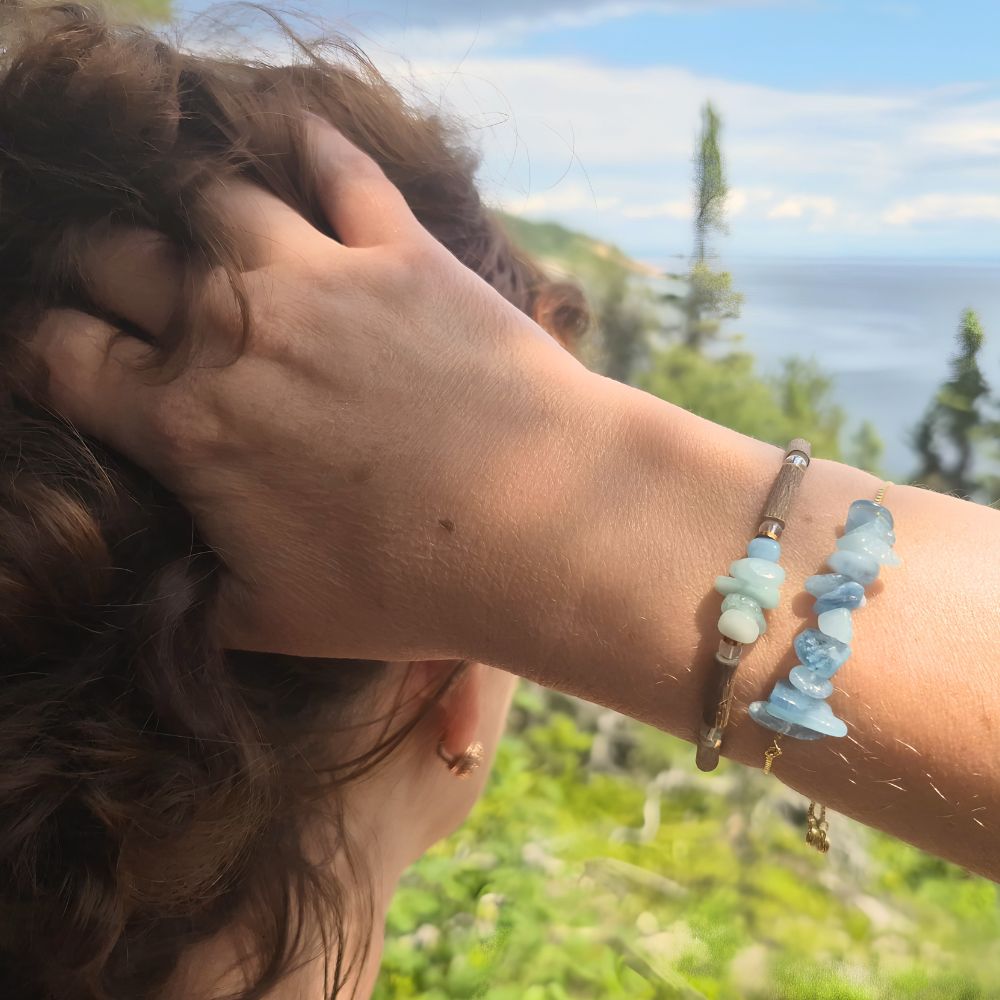 X14 | Aquamarine Stone Chip & Howlite Golden Bracelets