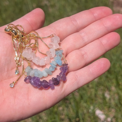 X14 | Aquamarine Stone Chip & Howlite Golden Bracelets