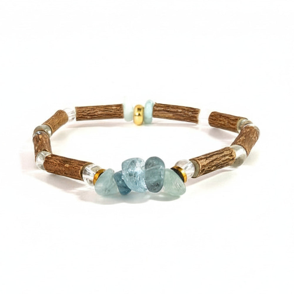 X14 | Aquamarine Stone Chip & Howlite Golden Bracelets