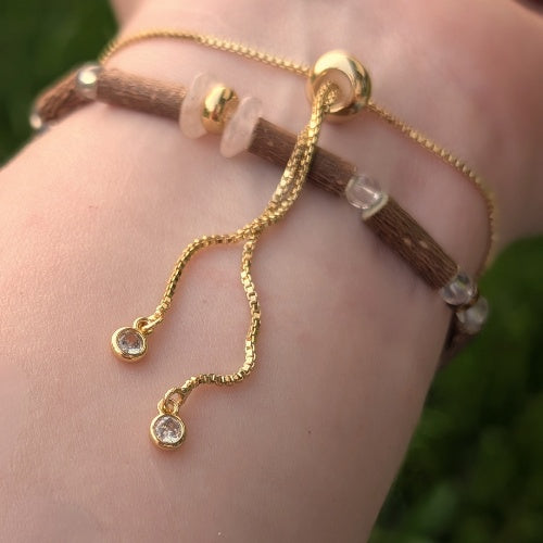 X24 | Rose Quartz Chip Golden Bracelets