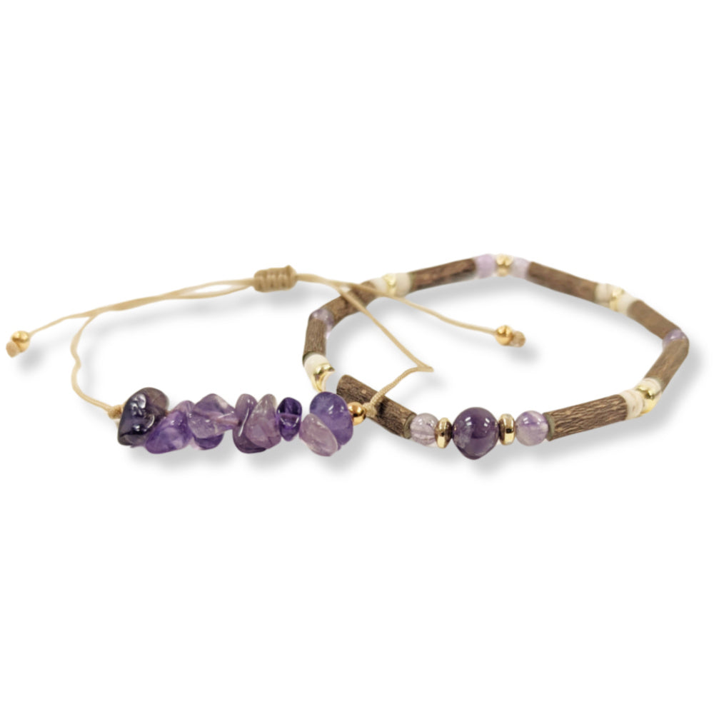 *LAST CHANCE* X25 | Amethyst Chip Golden Bracelets