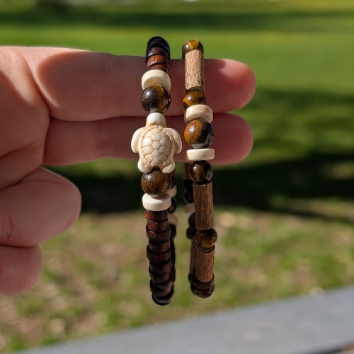 X29 | Tiger Eye & Beige Turtle Bracelets