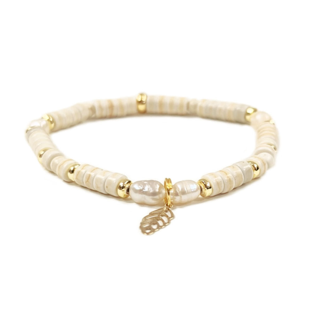 X35 | Bracelets avec perles d'eau douce et feuille dorée