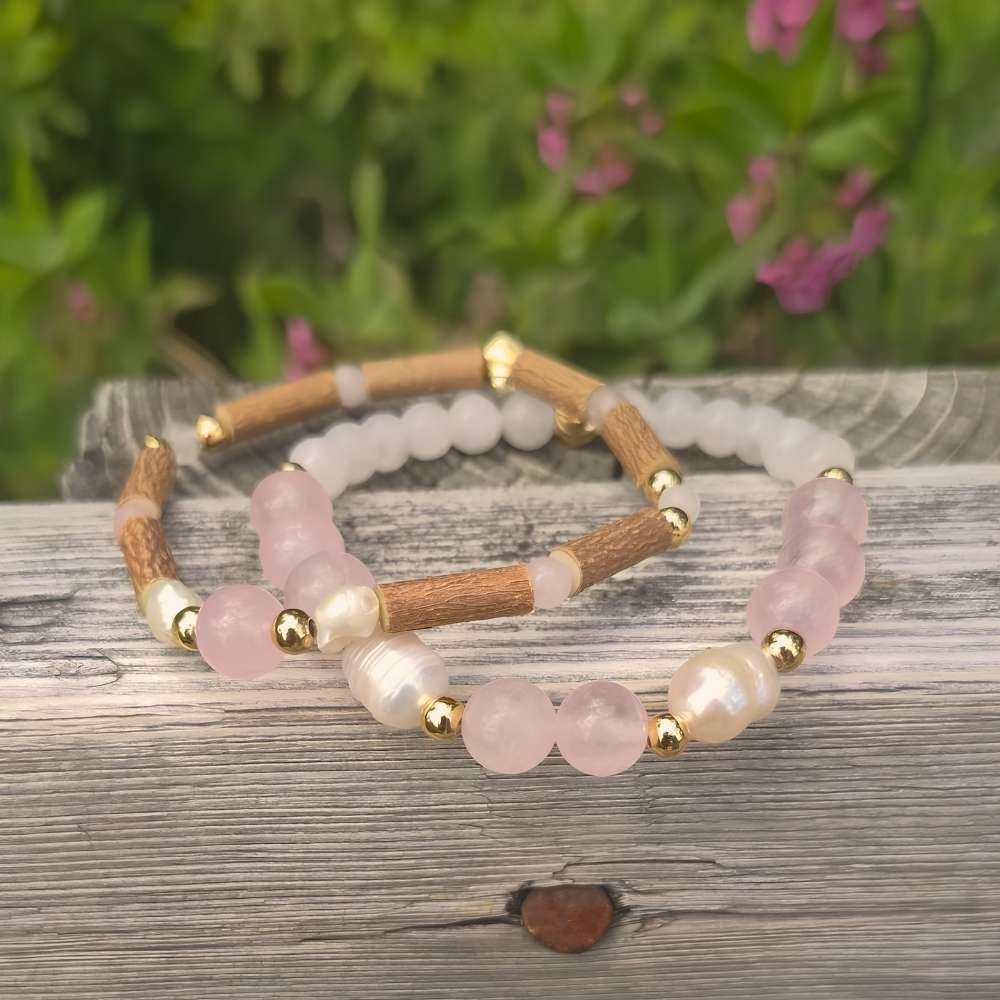 X44 | Rose & White Quartz & Freshwater Pearls Bracelets