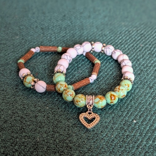 X45 | Turquoise & White Howlite Heart Bracelets