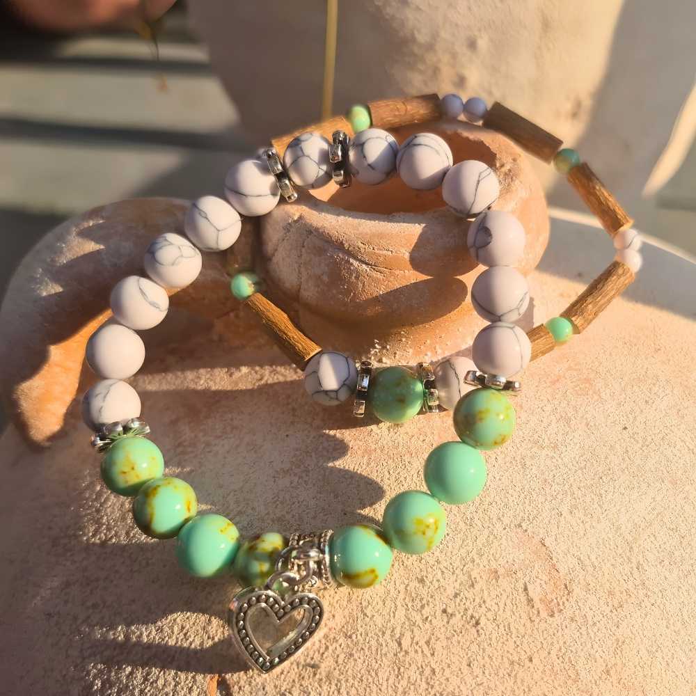 X45 | Turquoise & White Howlite Heart Bracelets