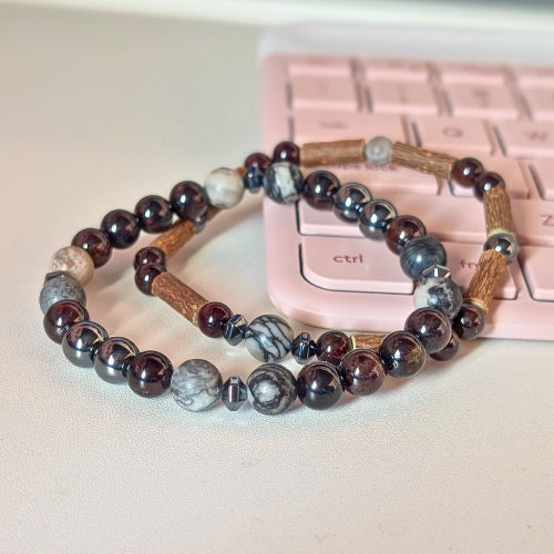 X51 | Garnet, Netstone Jasper & Hematite Bracelets