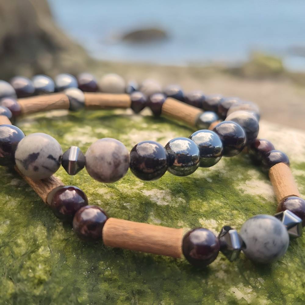 X51 | Bracelets grenat, jaspe netstone et hématite