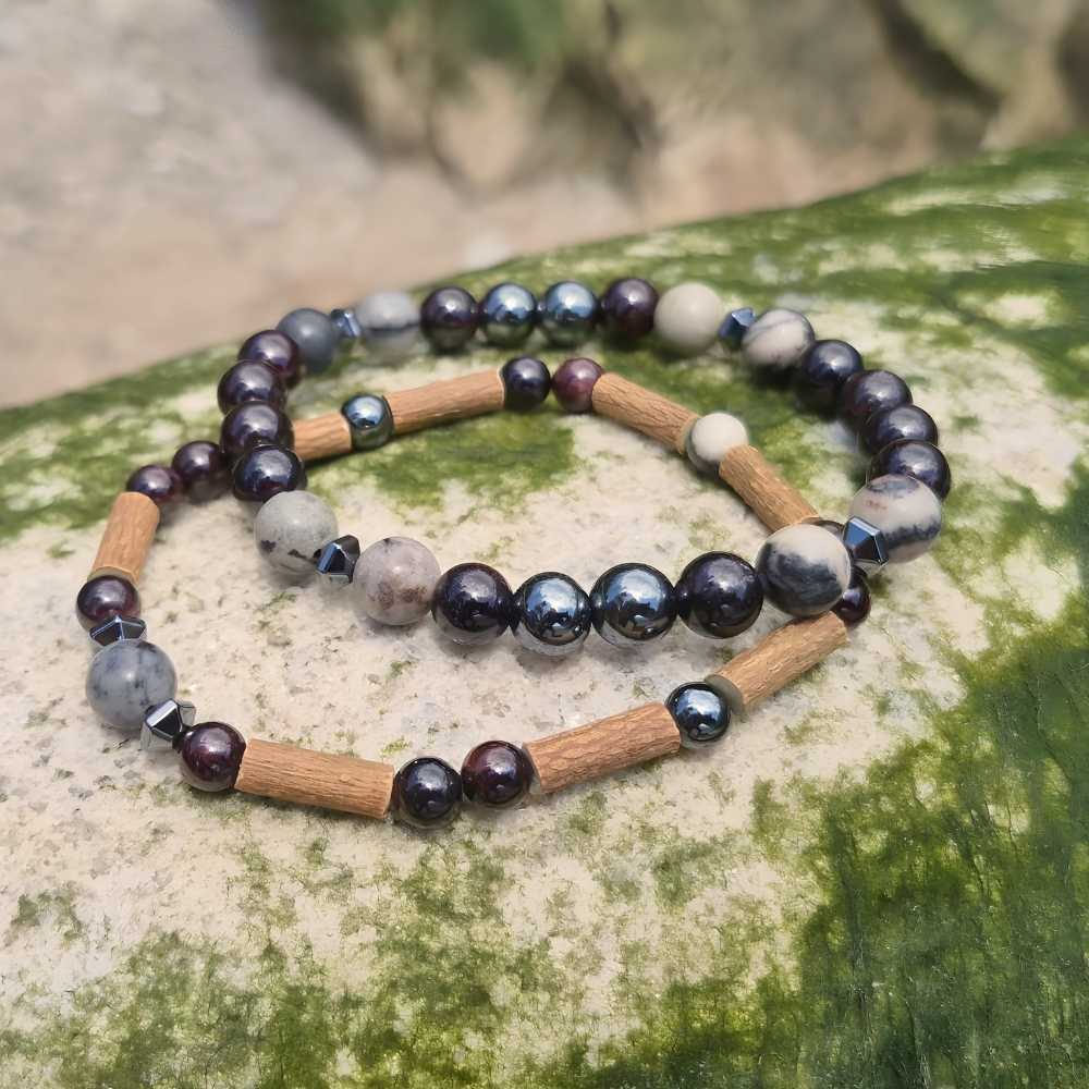 X51 | Bracelets grenat, jaspe netstone et hématite