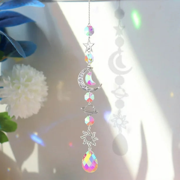 AS08 | Capteur de soleil argenté avec verre irisé, soleil, lune et étoiles
