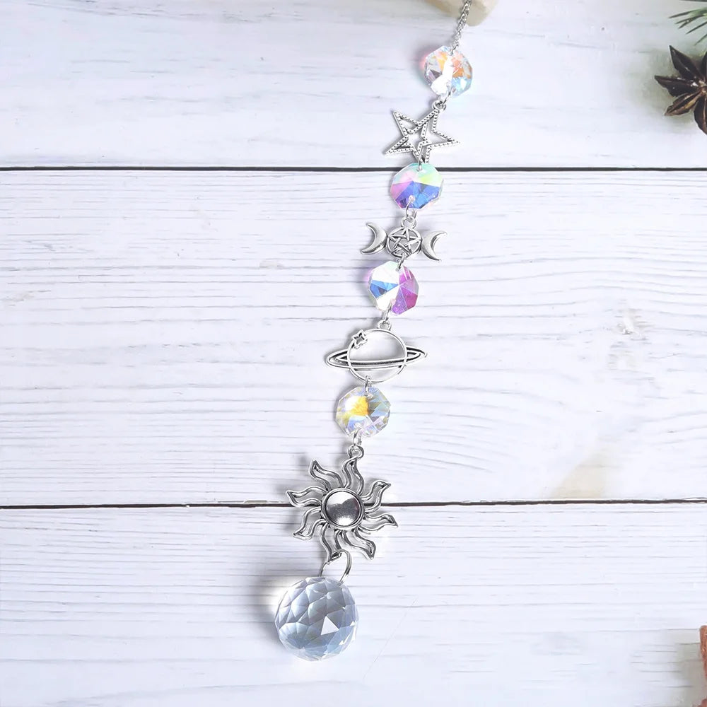 AS08 | Capteur de soleil argenté avec verre irisé, soleil, lune et étoiles