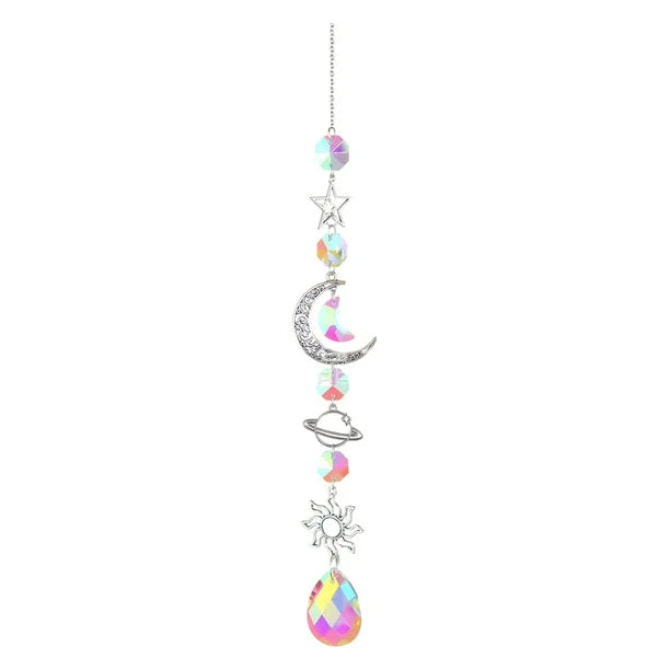 AS08 | Capteur de soleil argenté avec verre irisé, soleil, lune et étoiles