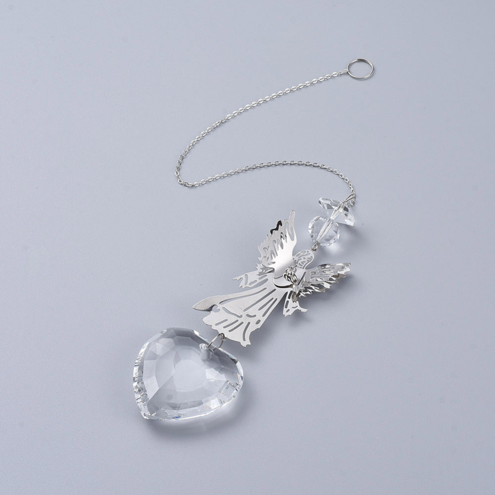 XX28 | Silver Iron Angel & Crystal Glass Heart Suncatcher