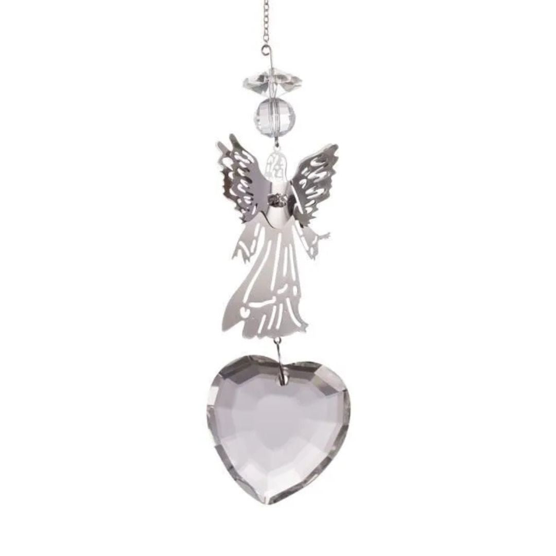 XX28 | Silver Iron Angel & Crystal Glass Heart Suncatcher
