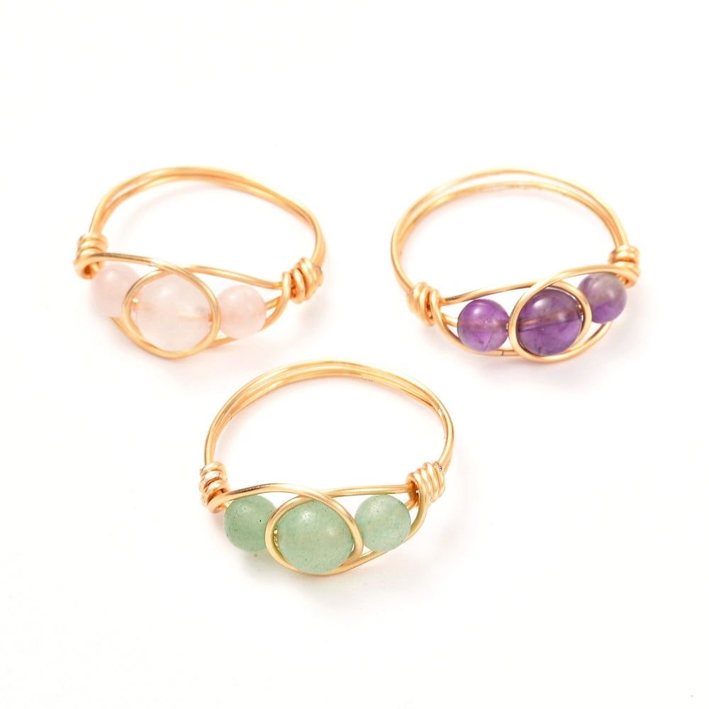 XX23 | Natural Stone 18k Gold Plated Wire Wrapped Ring