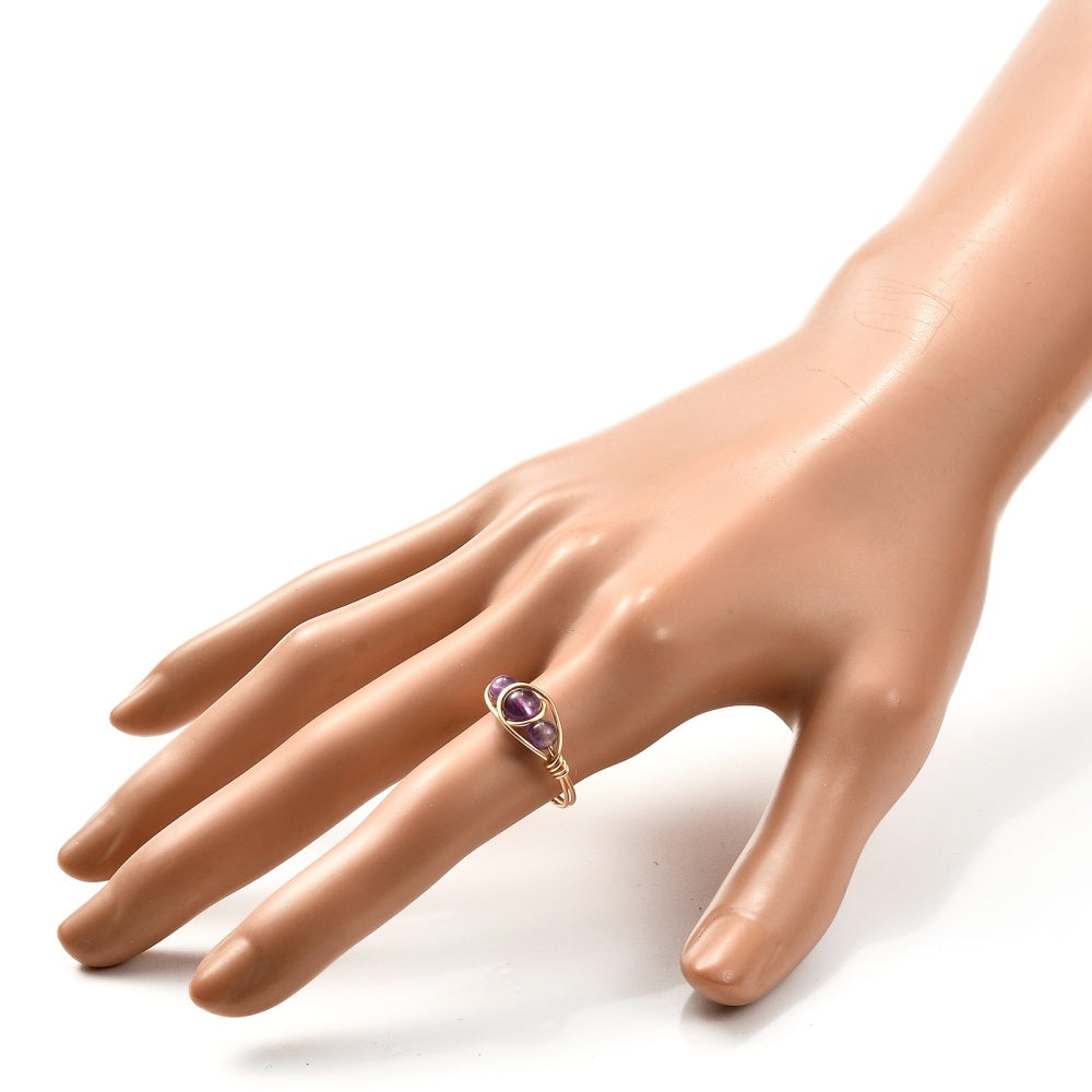 XX23 | Natural Stone 18k Gold Plated Wire Wrapped Ring