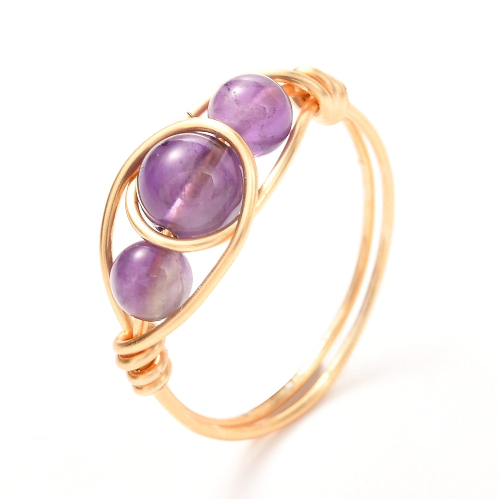 XX23 | Natural Stone 18k Gold Plated Wire Wrapped Ring