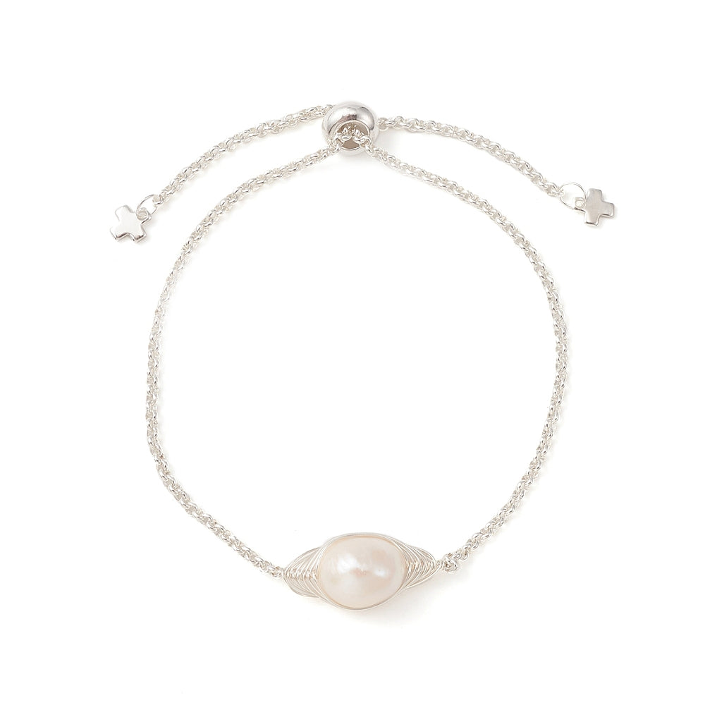 XX22 | Natural White Pearl Silver Slider Bracelet