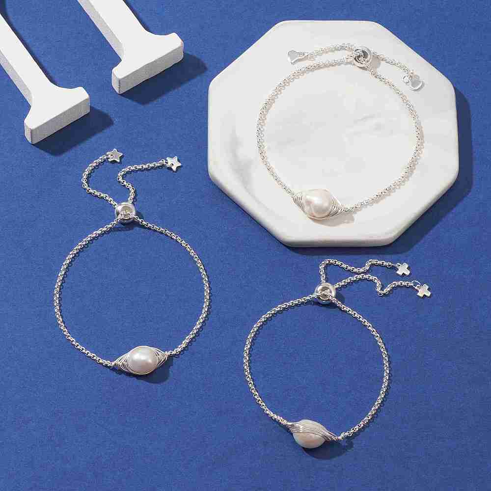 XX22 | Natural White Pearl Silver Slider Bracelet