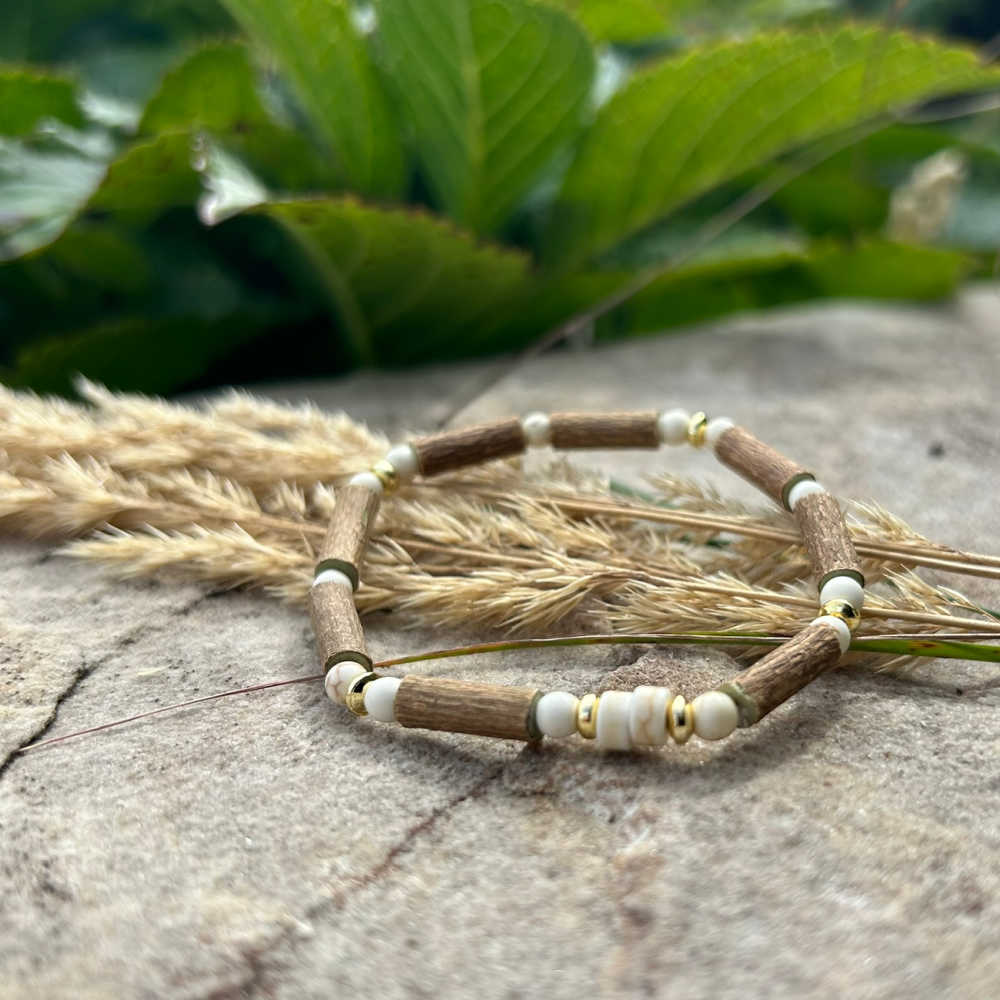 S01 | Hazel Wood, Beige & Gold Single Bracelet