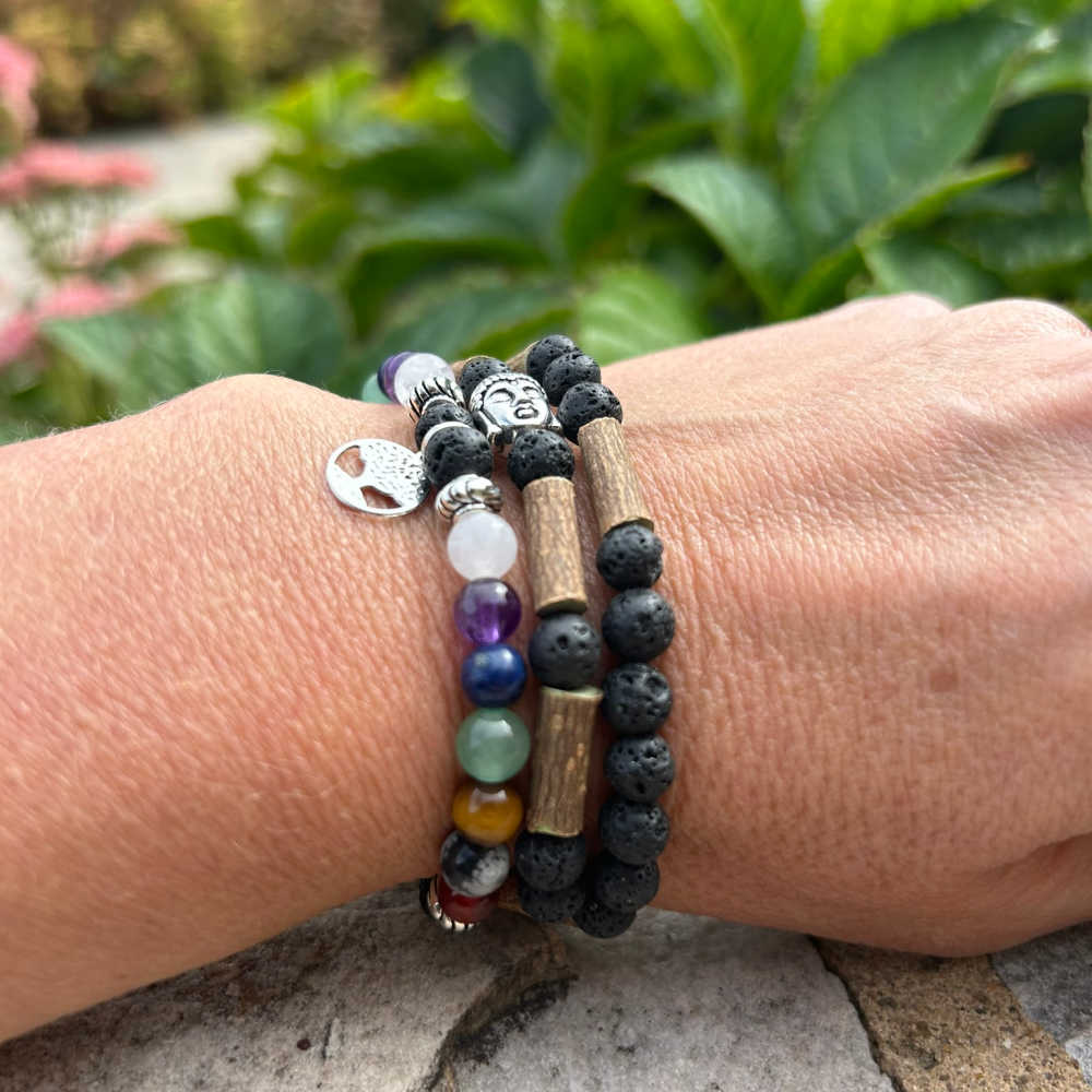 W88 | Hazel Wood & 7 Chakra Stones Diffuser 2 In 1 Wrap Mala Necklace