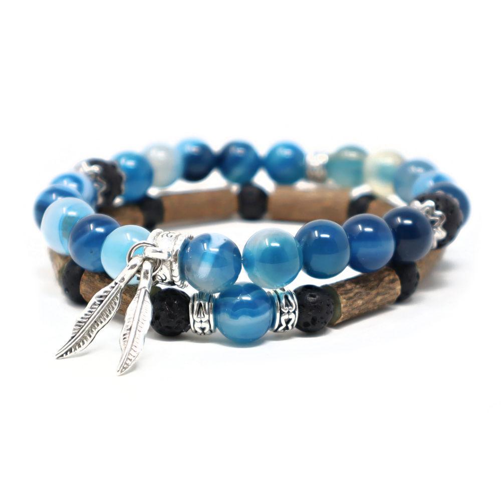 Bracelet En Agate Bleue - Pierre Naturelle - Bijou Occasion Bohème Et Apaisant