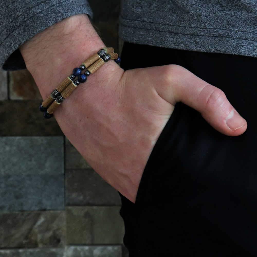 D15 | Hazel wood, blue labradorite & hematite
