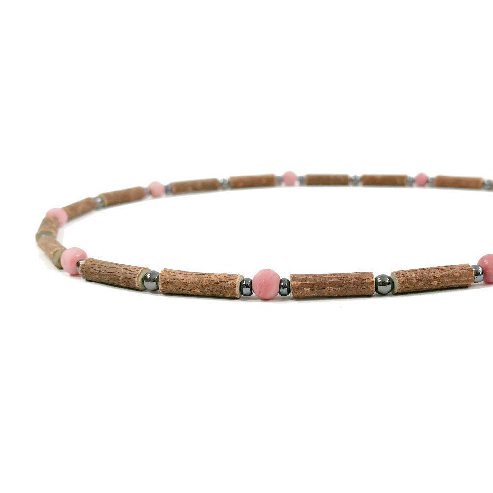 E06 | Hazel wood, rhodochrosite & hematite