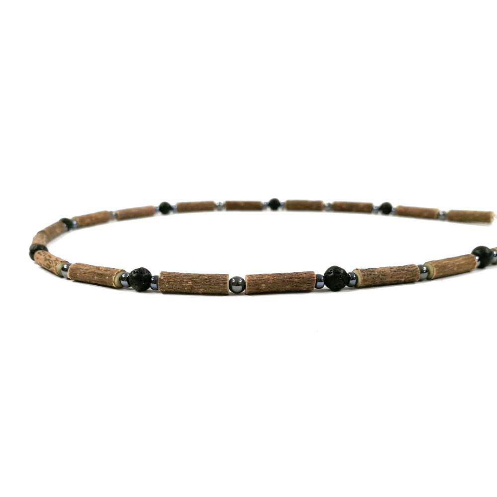 E12 | Hazel wood, hematite & lava stones