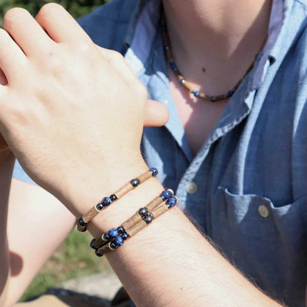 S15 | Hazel wood, blue labradorite & hematite