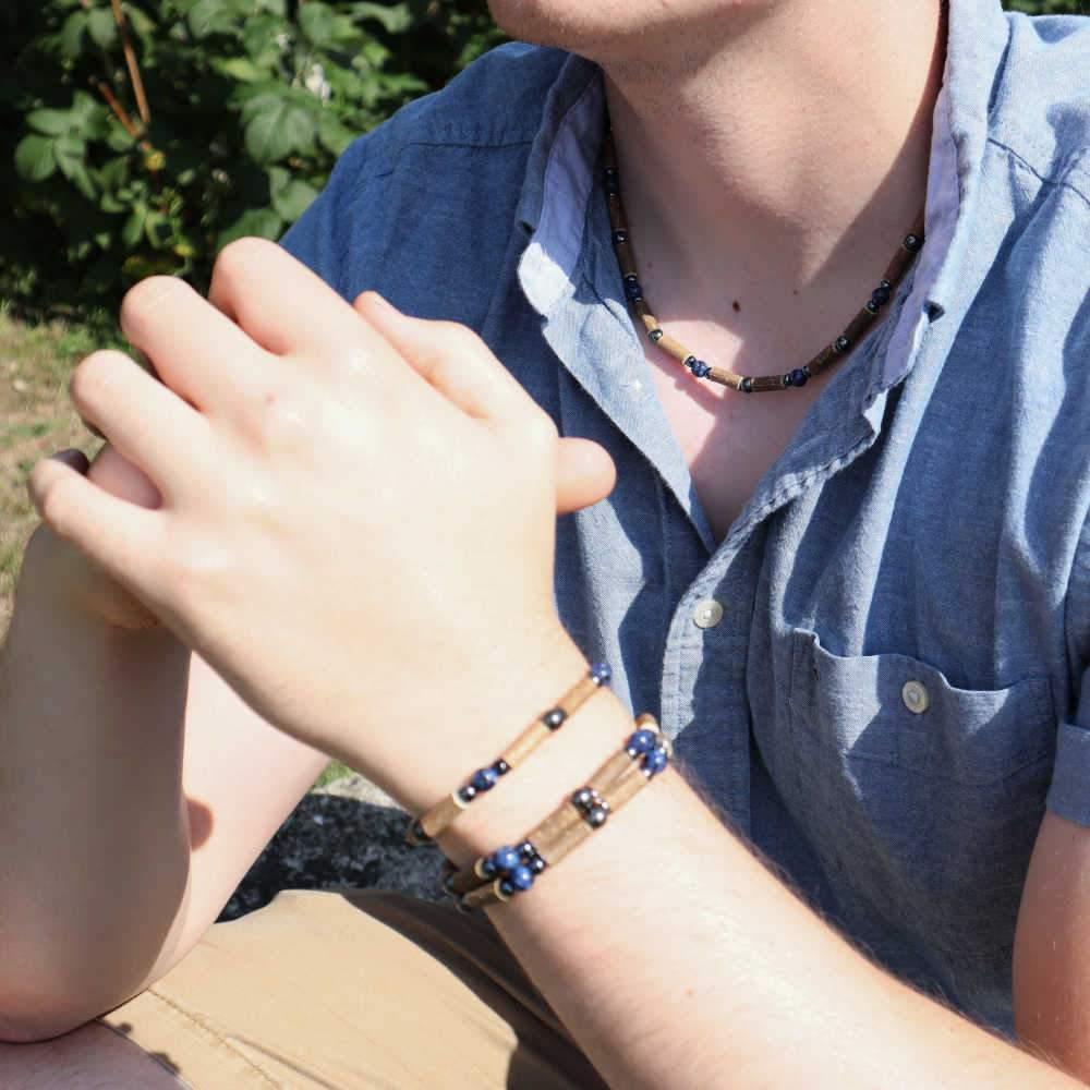A15 | Hazel wood, blue labradorite & hematite