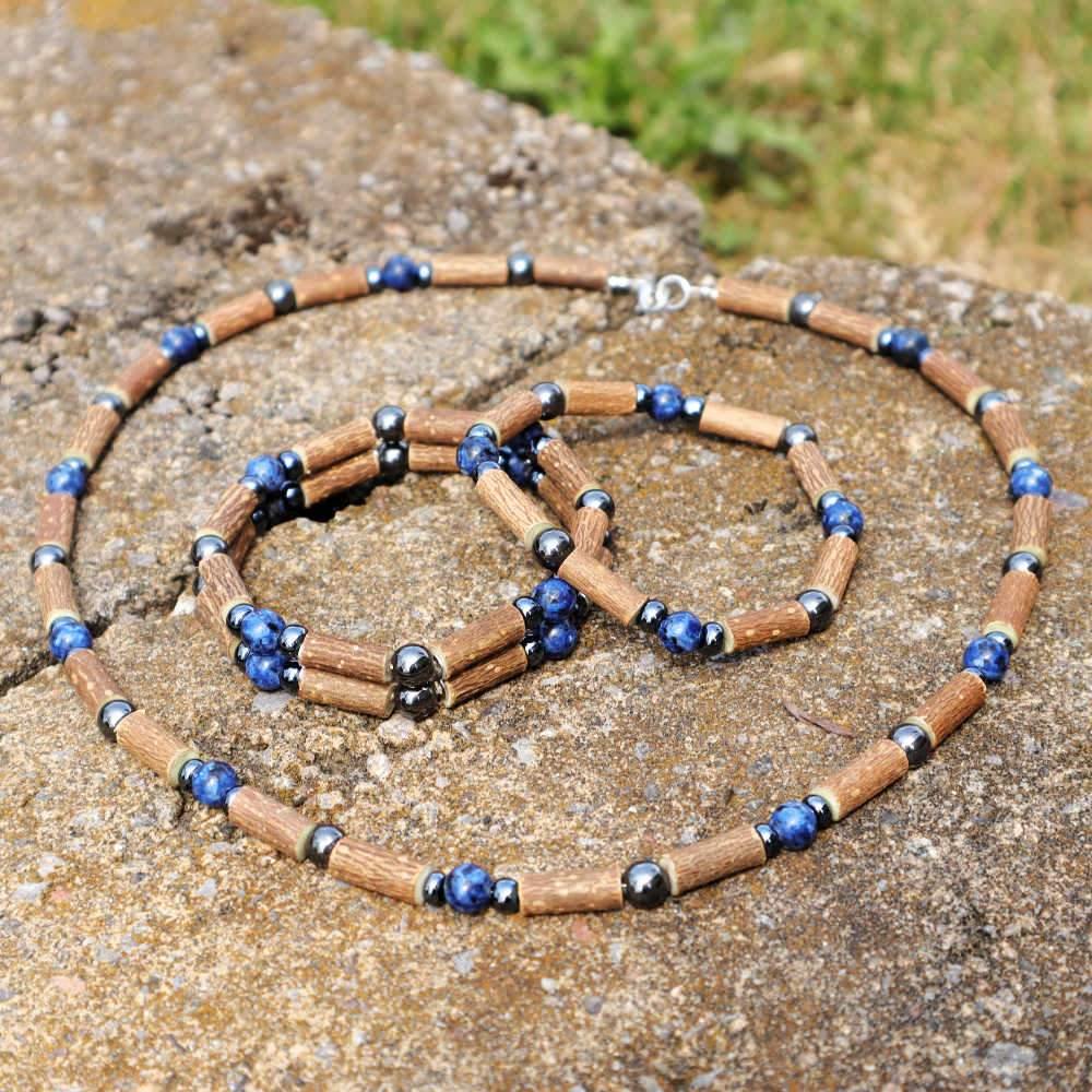 S15 | Hazel wood, blue labradorite & hematite