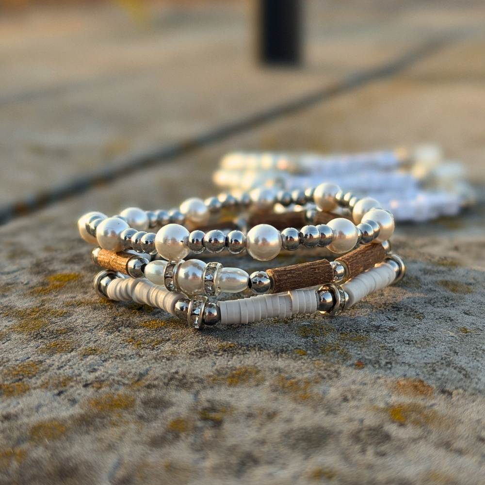 *FÊTE DES MÈRES* | Ensemble de bracelets blancs perlés