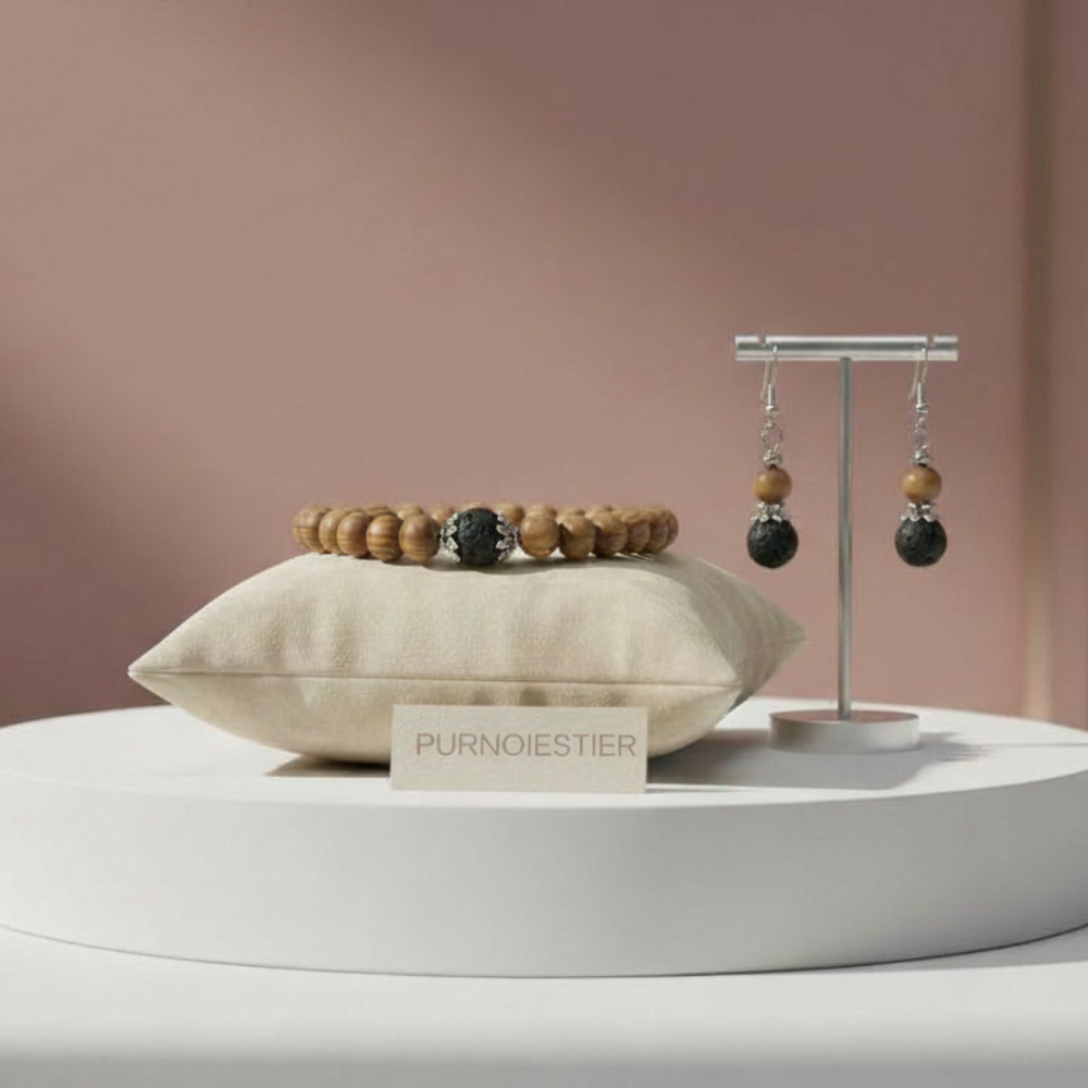 XX12 | Ensemble en pierre de lave et perles en bois