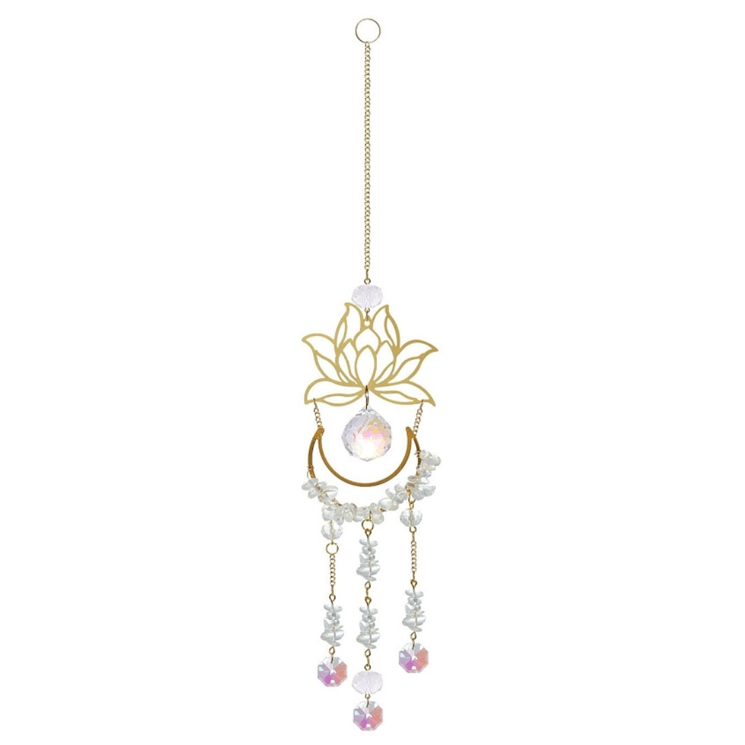 XX26 | Gold & Crystal Quartz Glass Lotus & Moon Suncatcher