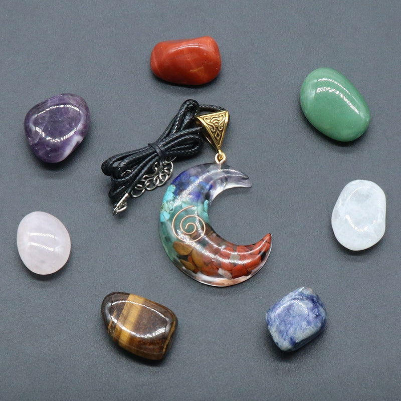 XX01 | 7 Chakras Tumbled Stones & Moon Pendant Necklace Set