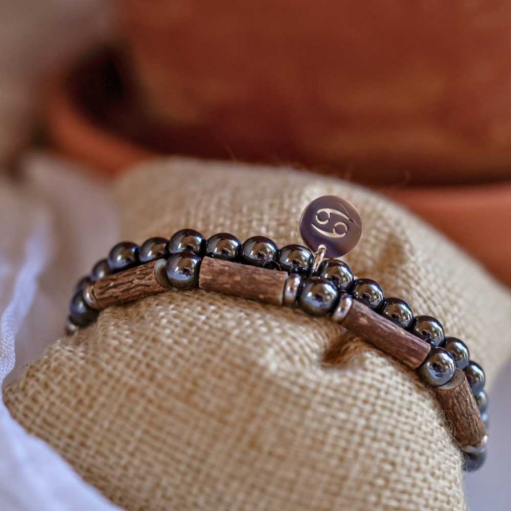 H04 | CANCER 6 mm Hematite Bracelet Duo