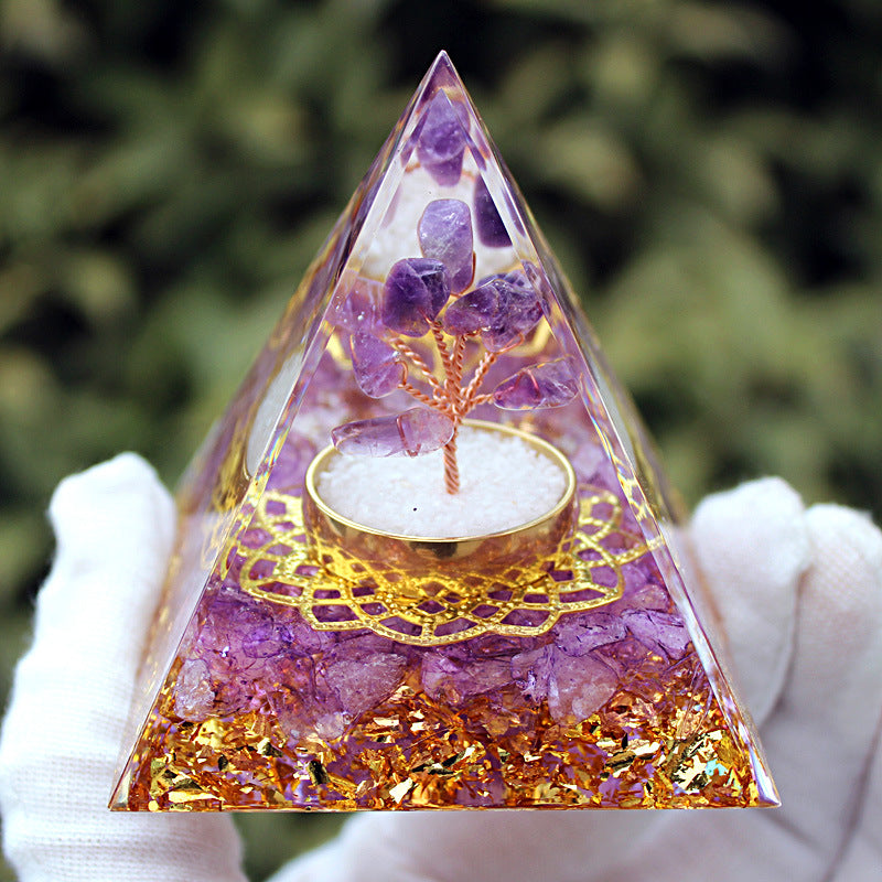 P02 | Amethyst & Quartz Orgonite Pyramid