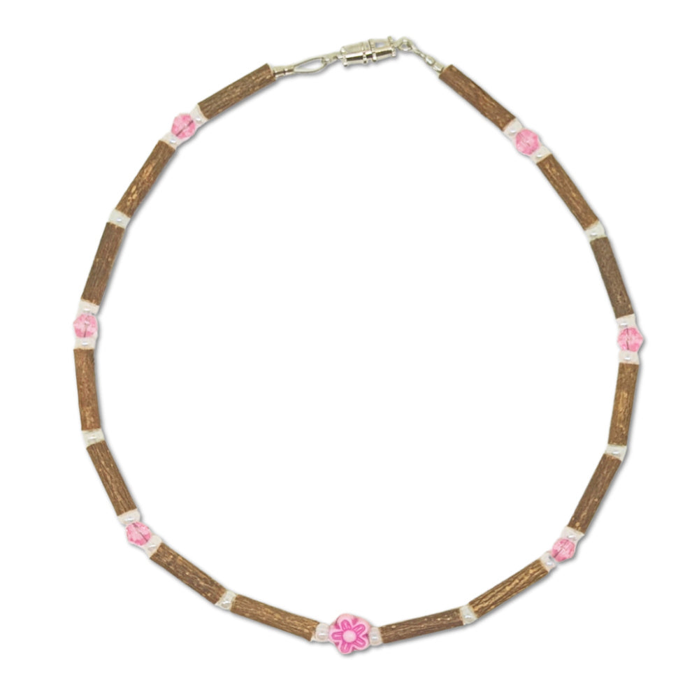 B04 | Hazel Wood & Fuchsia Flower Baby & Toddler Necklace (0-4 Years)