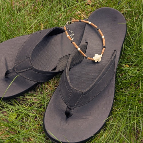 C34 | Hazel Wood & Turtle Lava Stone Ankle Bracelet