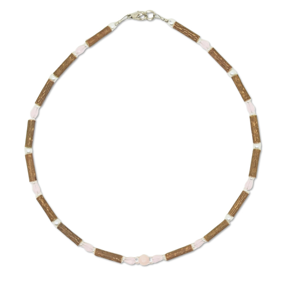 E01 | Hazel Wood & Rose Quartz Kid Necklace (4-10 Years)