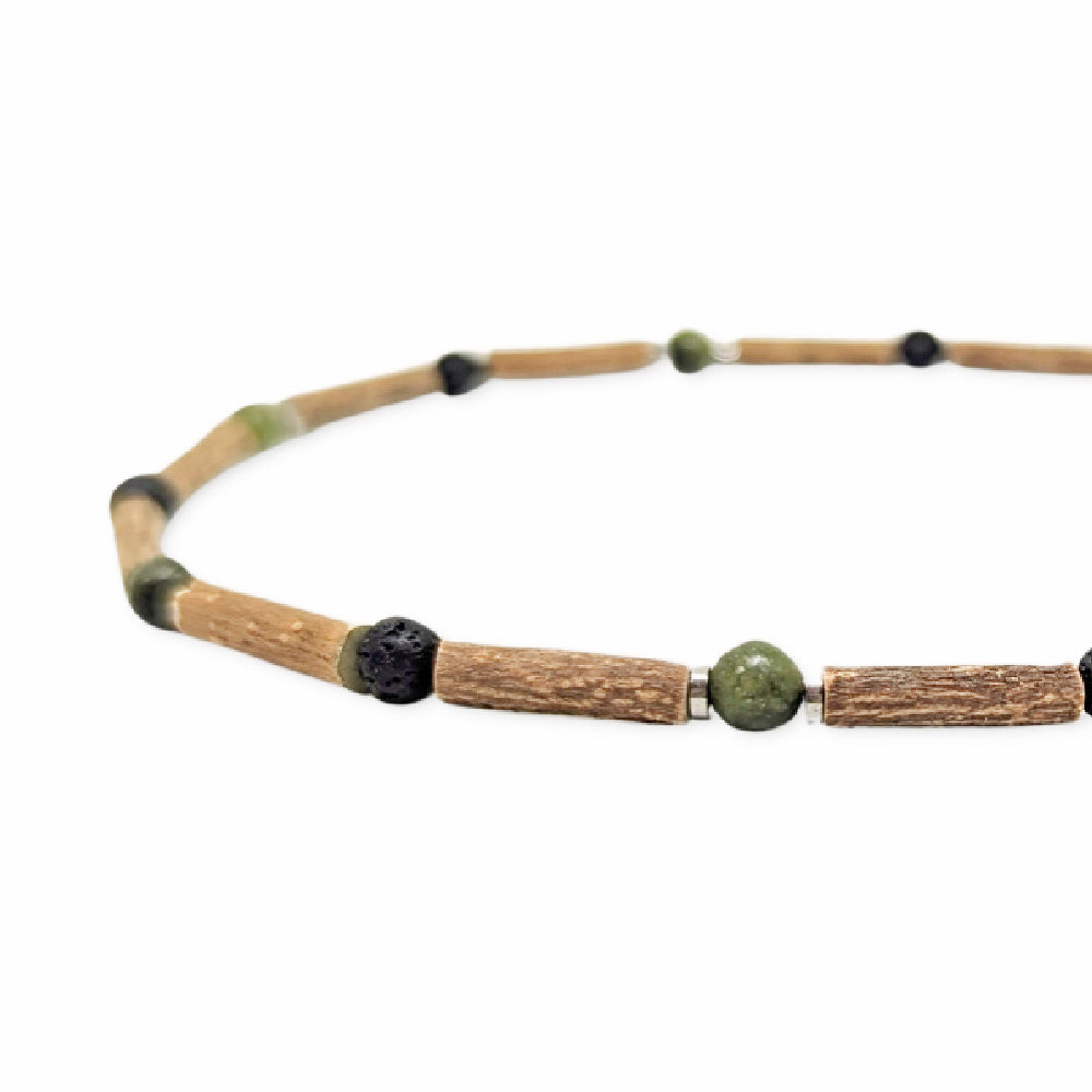E14 | Hazel Wood, Green Jade & Lava Stones Kid Necklace (4-10 Years)