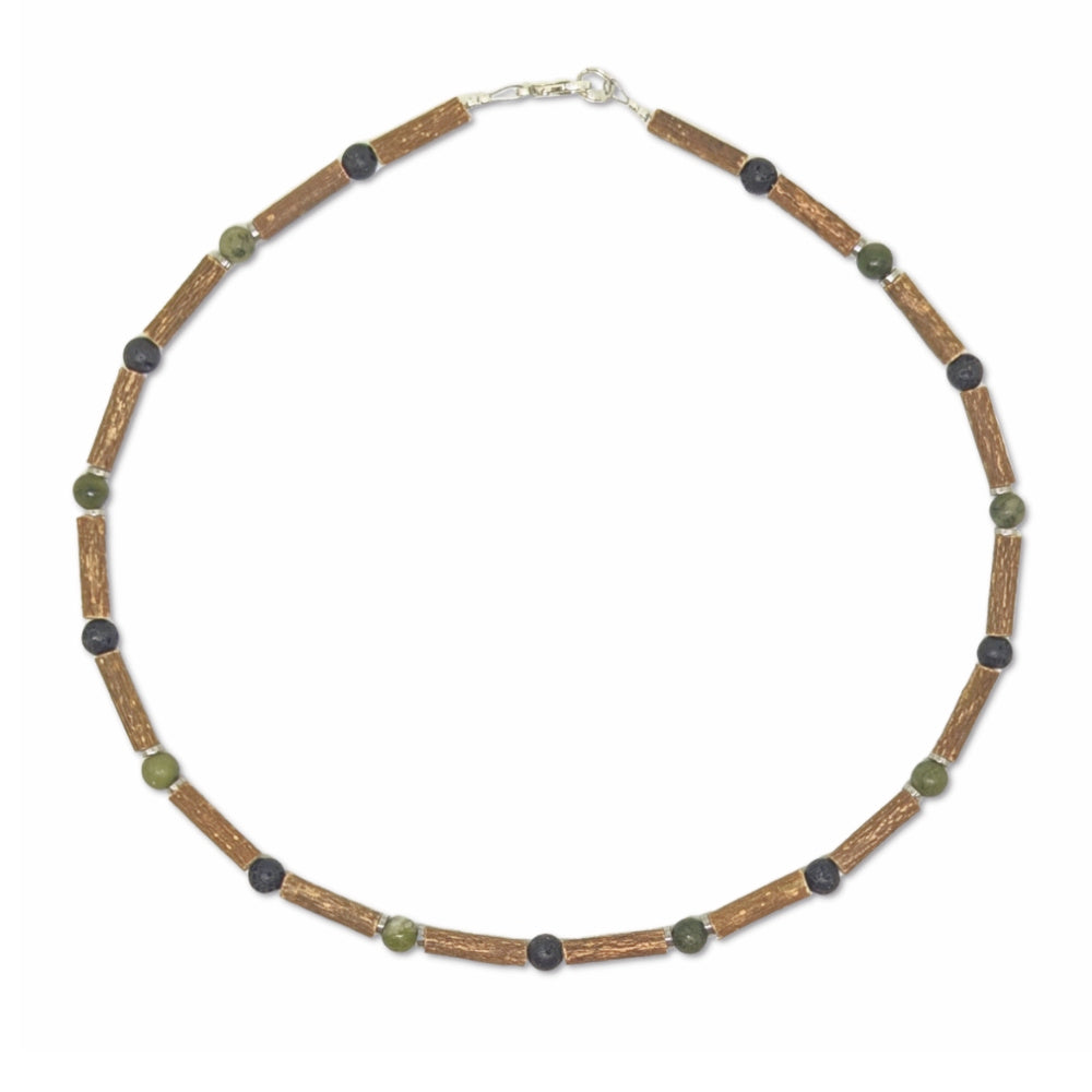 E14 | Hazel Wood, Green Jade & Lava Stones Kid Necklace (4-10 Years)