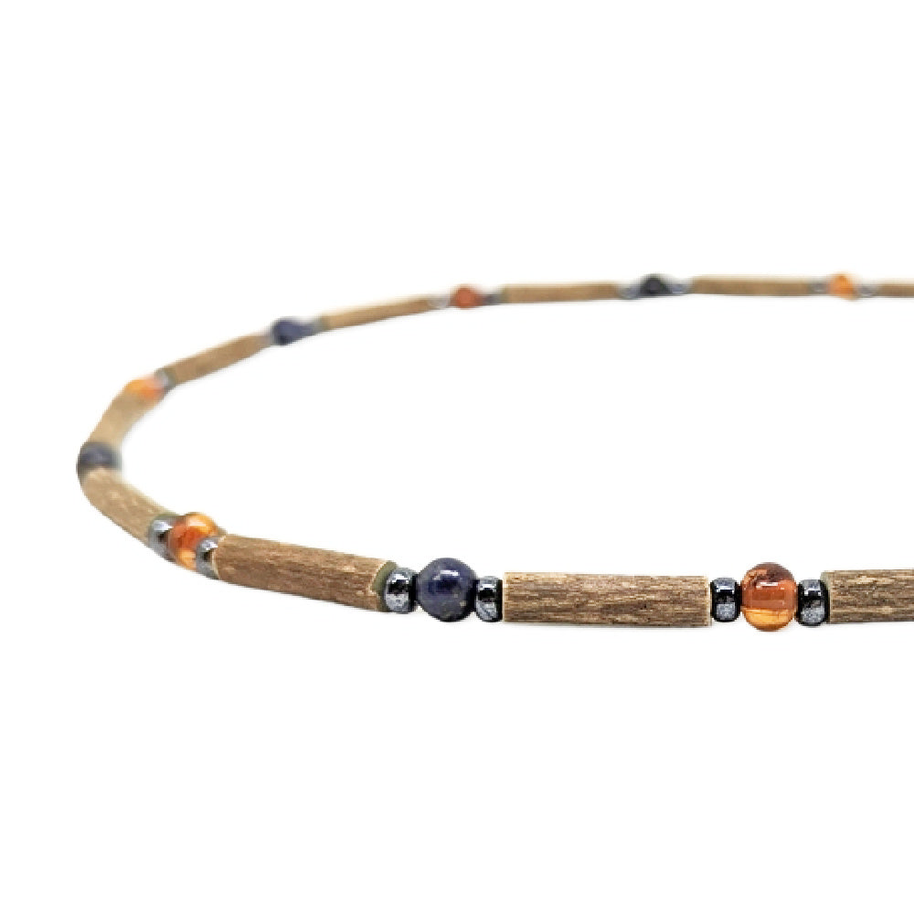 E32 | Bois de noisetier, ambre de la Baltique et lapis-lazuli